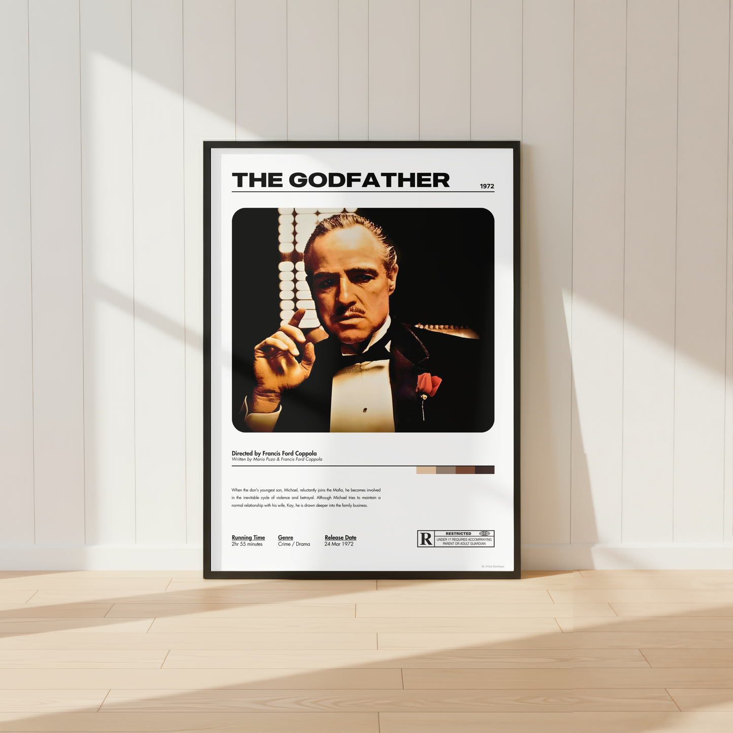 The Godfather inspired movie poster print in modern black frame