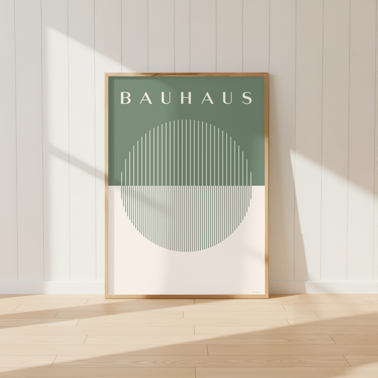 Minimalist Bauhaus Line Circle Print | Green Contemporary Wall Art Poster