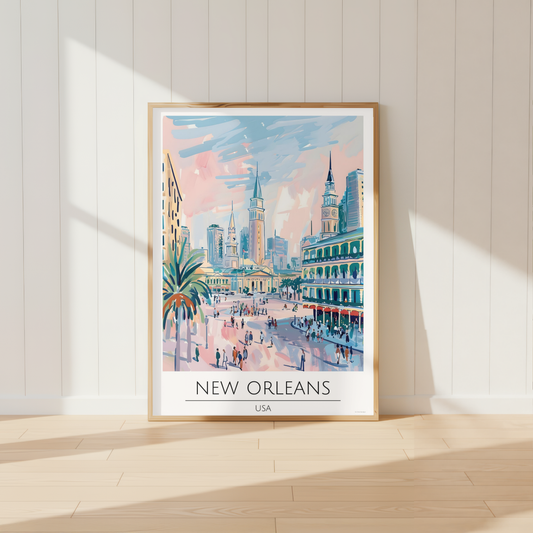 New Orleans USA Travel Poster Print | Neutral Cityscape Wall Art