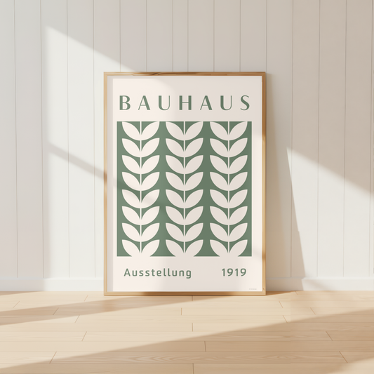 Bauhaus Botanical Leaf Print | Sage Green Nordic Minimal Wall Art