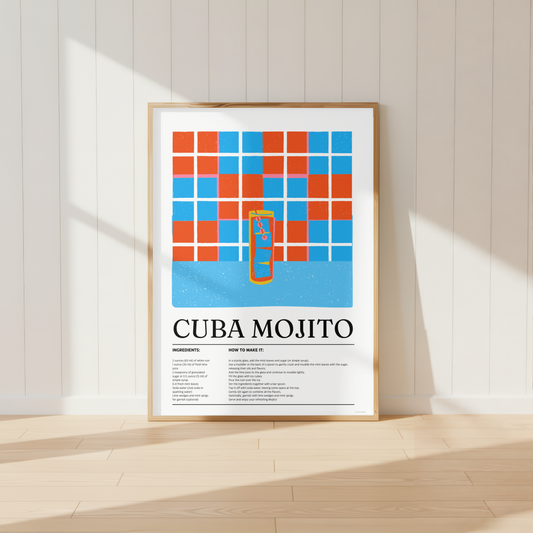 Cuba Mojito Cocktail Print - Blue & Orange