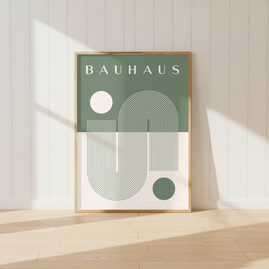 Scandinavian Bauhaus Abstract Print | Sage Green Modern Geometric Wall Art