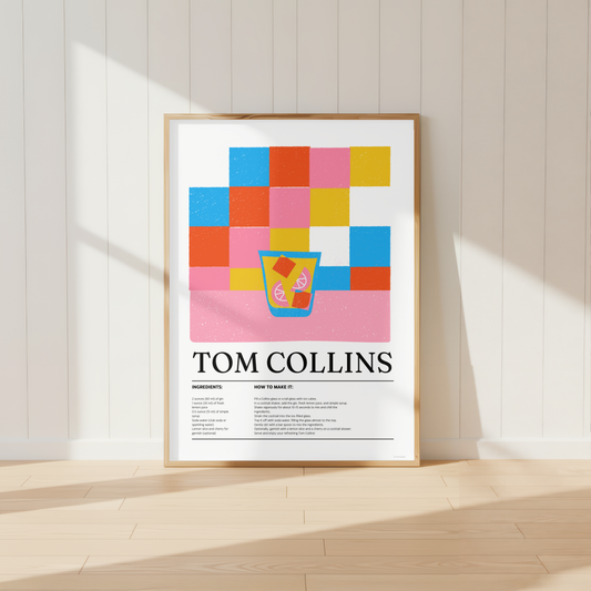 Tom Collins Cocktail Print - Blue, Orange, Pink & Yellow