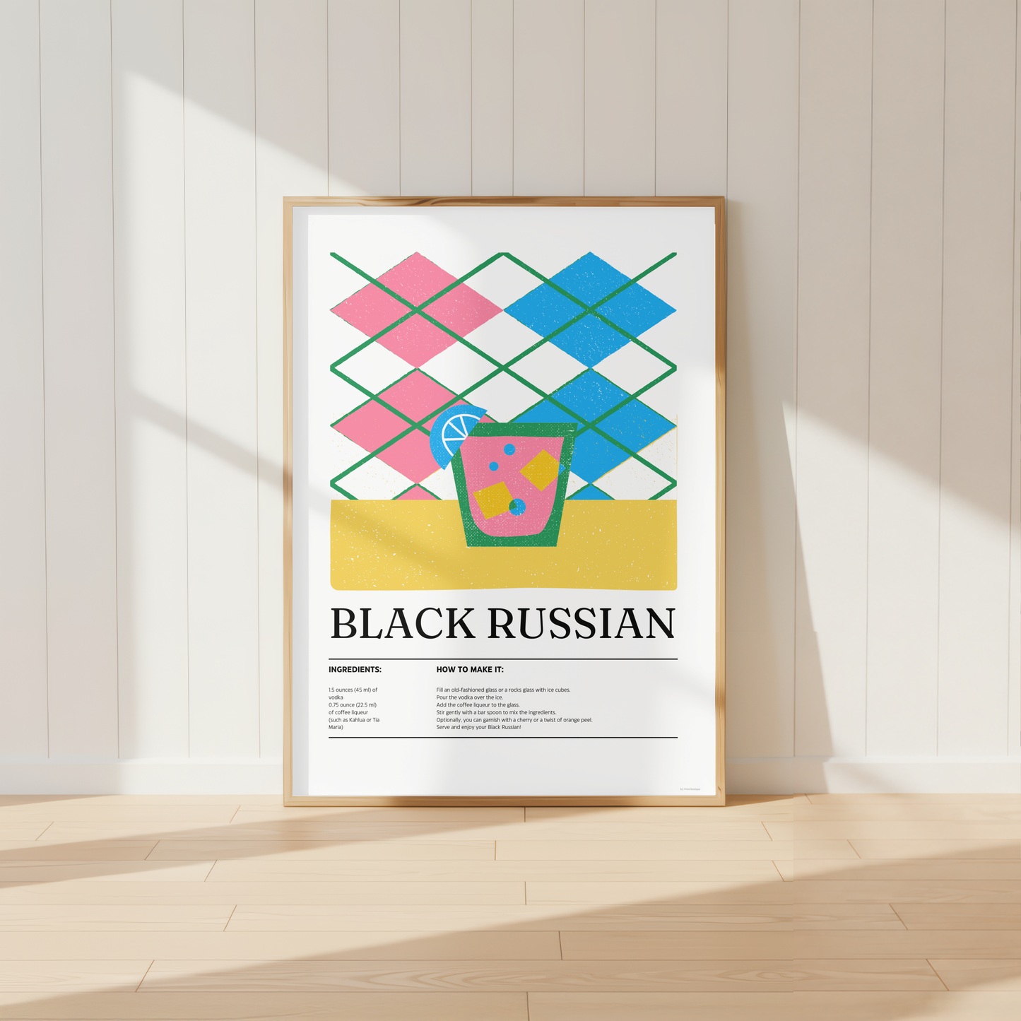 Black Russian Cocktail Print - Blue & Pink