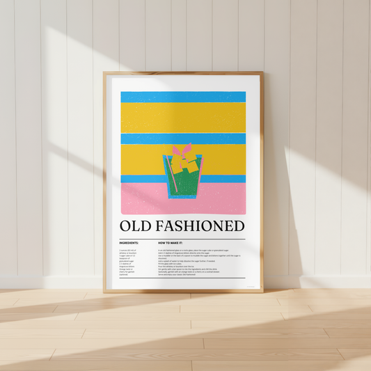 Old Fashioned Cocktail Print - Blue & Pink