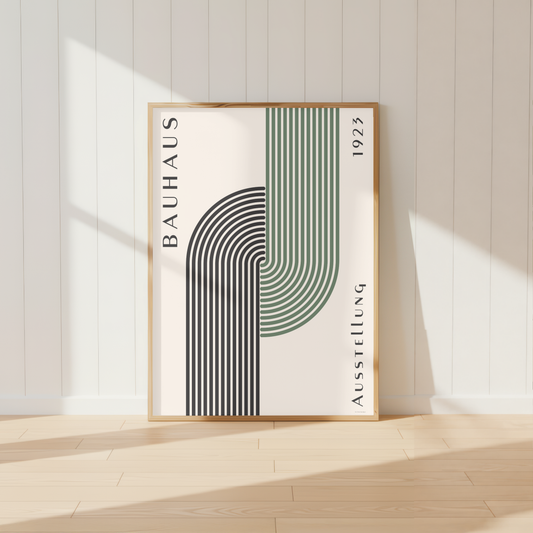 Bauhaus Arch Line Print | Minimal Green Scandinavian Abstract Wall Art