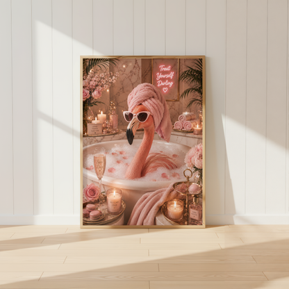 Pink Flamingo Bathroom Wall Art Print | Glam Spa Animal Poster