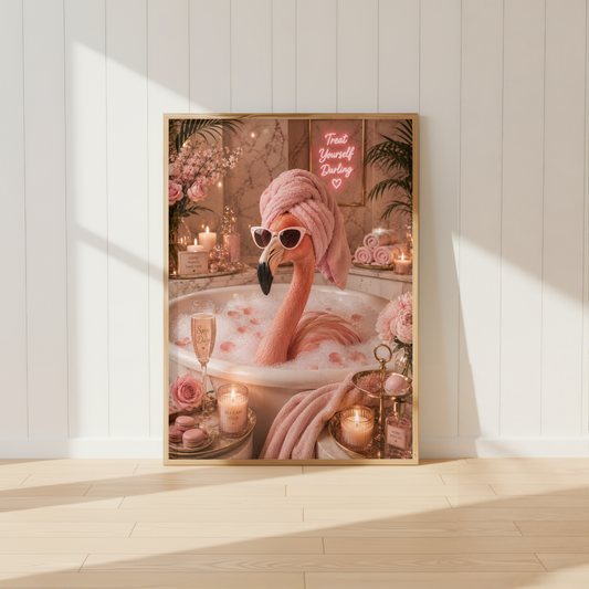 Pink Flamingo Bathroom Wall Art Print | Glam Spa Animal Poster