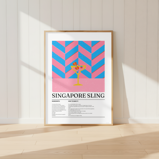 Singapore Sling Cocktail Print - Blue & Pink