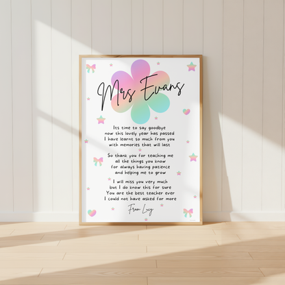 Personalised Thank You Teacher Print