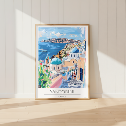 Santorini Greece Travel Print | Coastal Mediterranean Wall Art