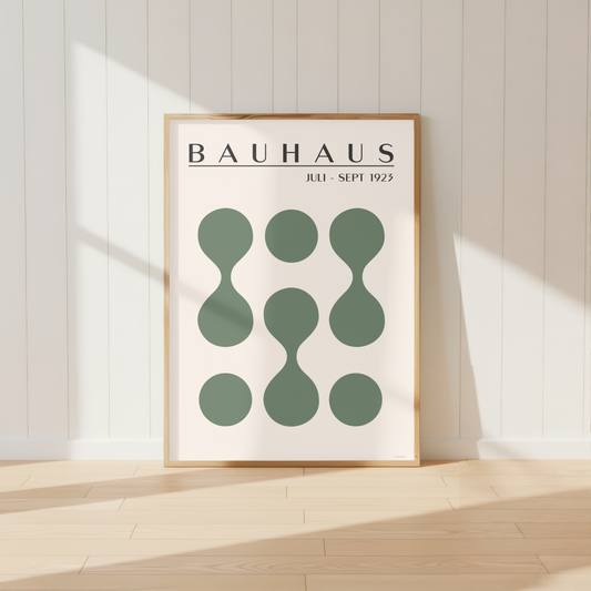 Abstract Bauhaus Shapes Print | Green Mid Century Modern Wall Art Poster