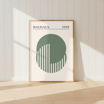 Minimal Bauhaus Circle Print | Sage Green Geometric Mid Century Wall Art