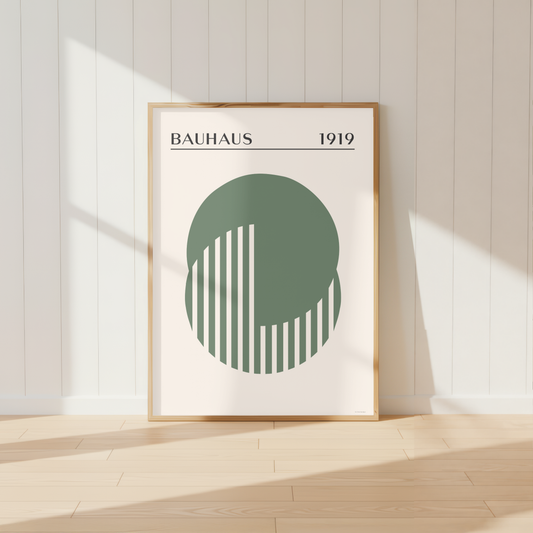 Minimal Bauhaus Circle Print | Sage Green Geometric Mid Century Wall Art