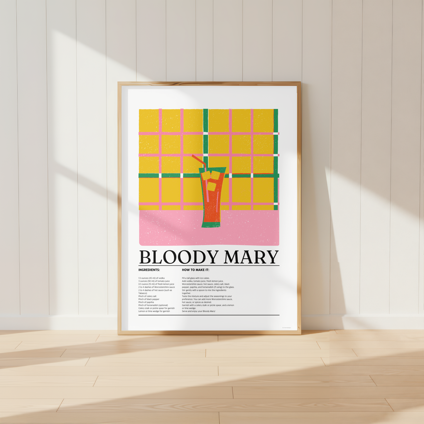Bloody Mary Cocktail Print - Yellow, Green & Pink