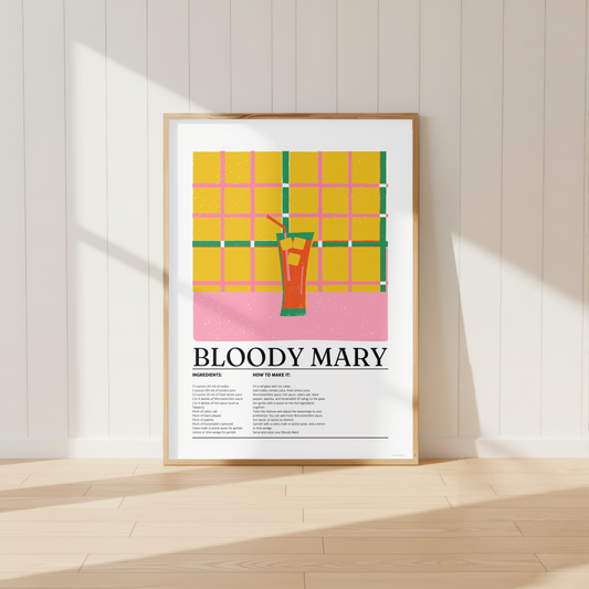 Bloody Mary Cocktail Print - Yellow, Green & Pink
