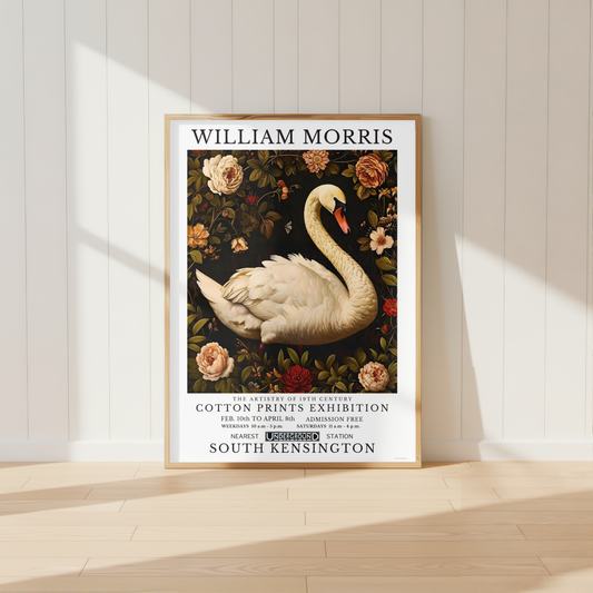 Elegant swan wall art featuring vintage roses and botanical foliage styled in a cosy cottagecore home interior.