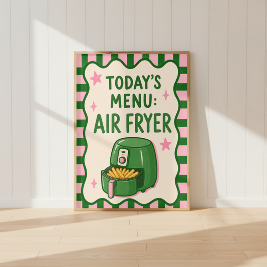 Today's Menu Air Fryer kitchen wall art print with playful air fryer illustration
