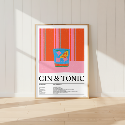 Gin & Tonic Cocktail Print - Red & Pink