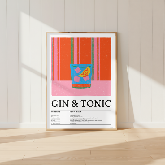 Gin & Tonic Cocktail Print - Red & Pink