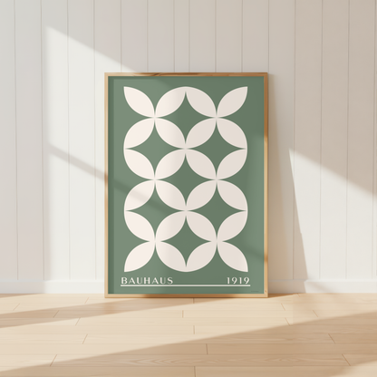 Sage Green Abstract Bauhaus Print | Mid Century Modern Geometric Wall Art
