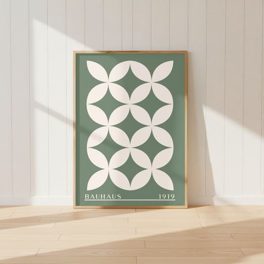 Sage Green Abstract Bauhaus Print | Mid Century Modern Geometric Wall Art
