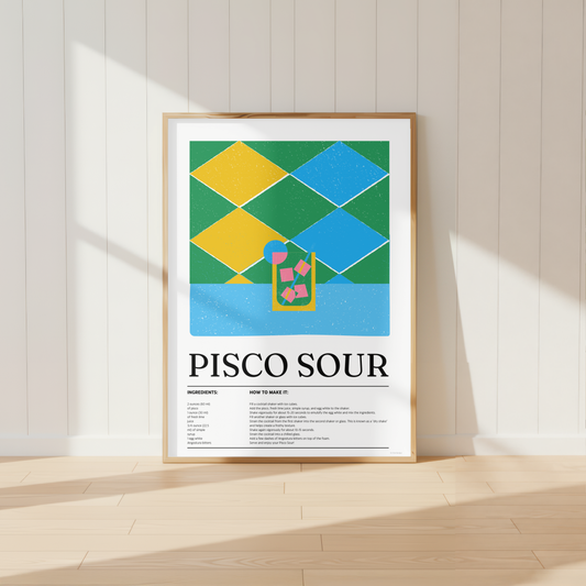 Pisco Sour Cocktail Print - Green, Yellow & Blue