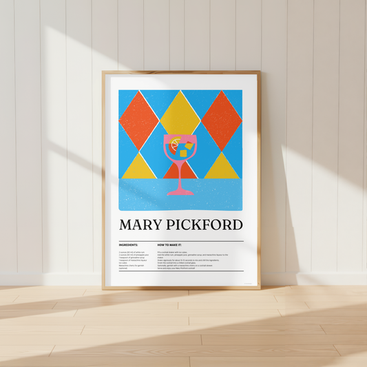 Mary Pickford Cocktail Print - Blue, Orange & Yellow