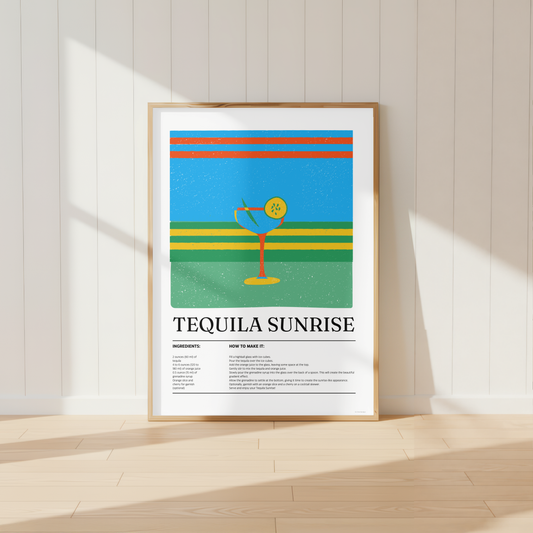 Tequila Sunrise Cocktail Print - Blue, Green, Red & Yellow