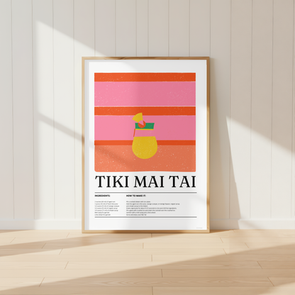 Tiki Mai Tai Cocktail Print - Blue, Orange & Yellow
