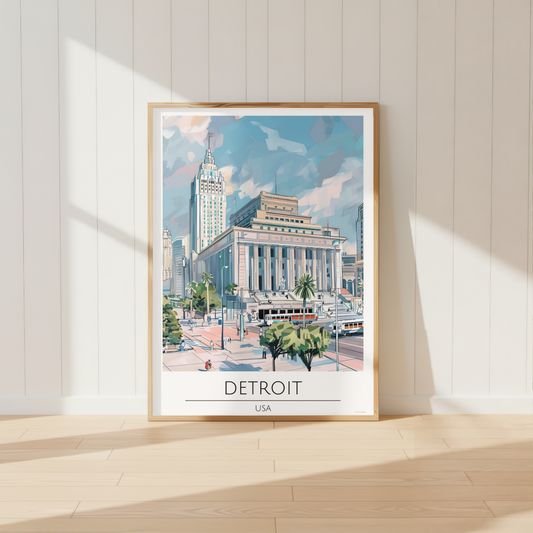 Detroit USA Travel Poster Print | Neutral Cityscape Wall Art