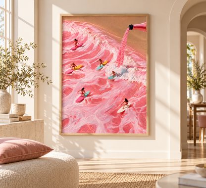 Pink Surfing Wall Art Print
