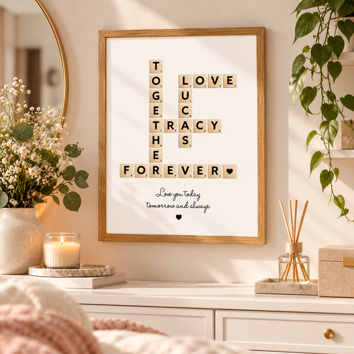Personalised couple name print with custom romantic wording for wedding or anniversary gift