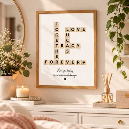 Personalised couple name print with custom romantic wording for wedding or anniversary gift