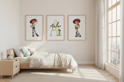 Personalised Jessie Toy Story Nursery Print Set | Western Kids Bedroom Wall Art