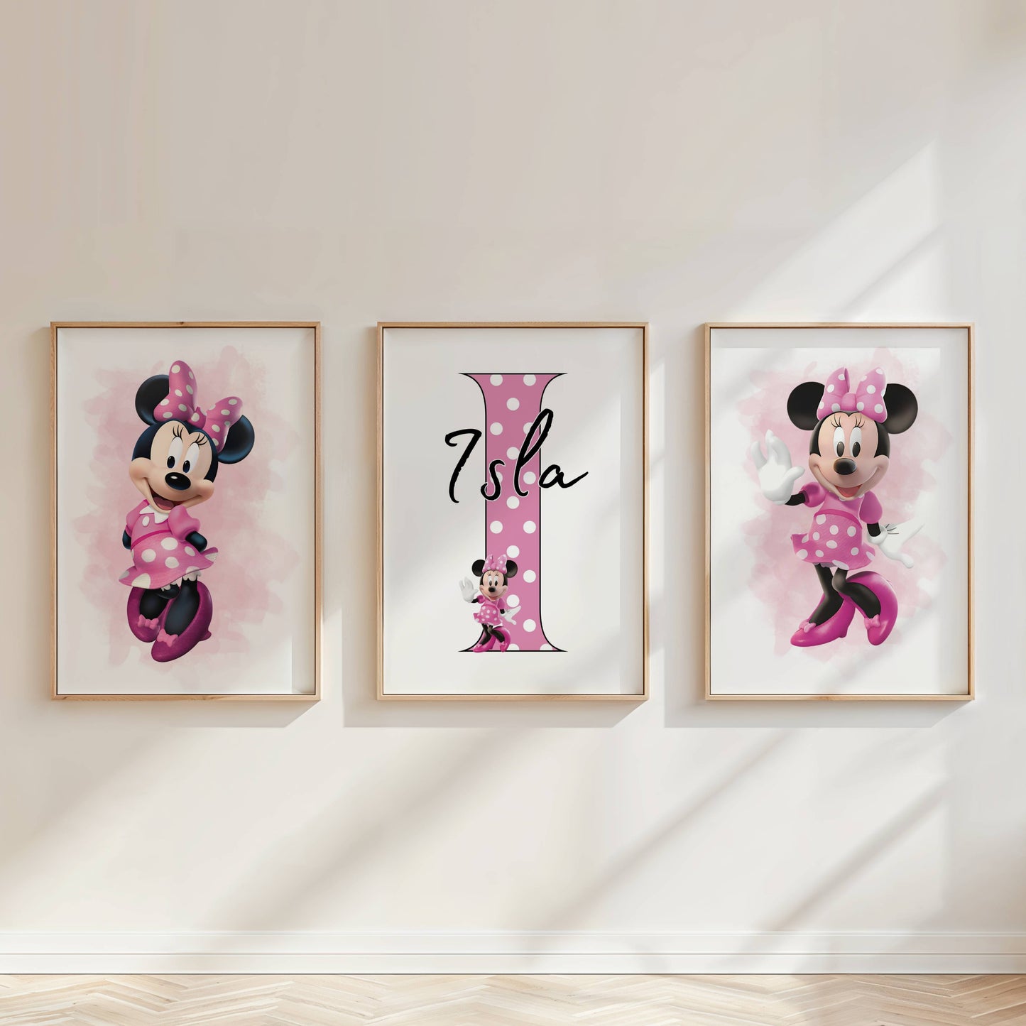 Personalised Minnie Mouse Girls Bedroom Wall Art Print Set of 3