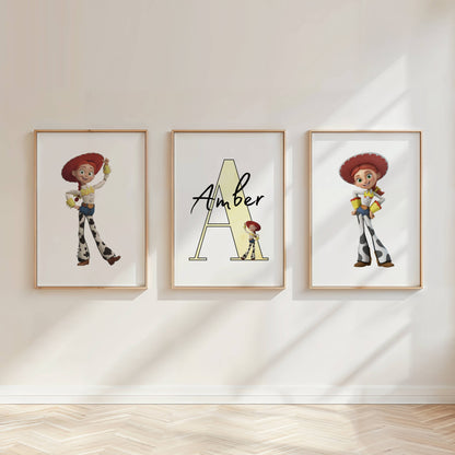Personalised Jessie Toy Story Nursery Print Set | Western Kids Bedroom Wall Art