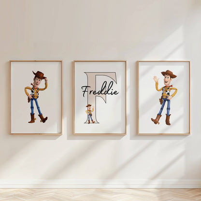 Personalised Woody Toy Story Nursery Print Set | Western Kids Bedroom Wall Art