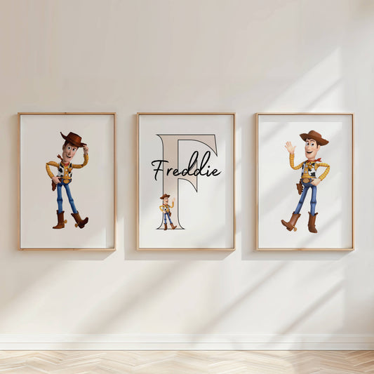 Personalised Woody Toy Story Nursery Print Set | Western Kids Bedroom Wall Art