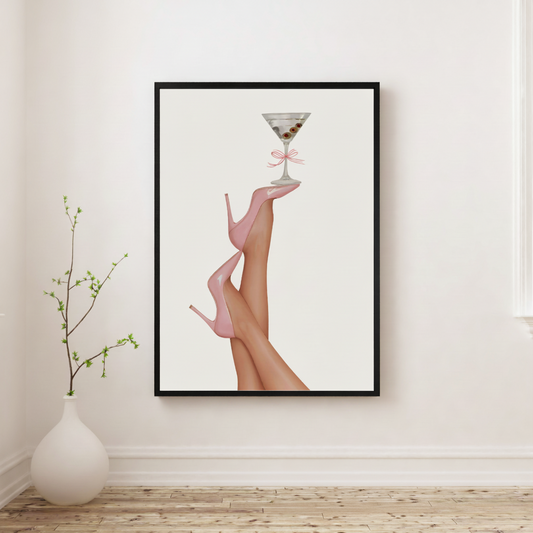 Pink Heels Balancing a Martini Glass Poster