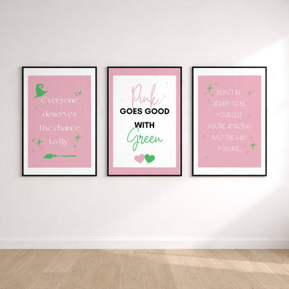 Pink Wicked Quotes Wall Art Set of 3 | Girly Bedroom Prints