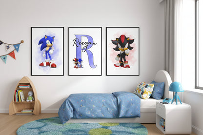 Set of 3 Personalised Sonic and Shadow Prints