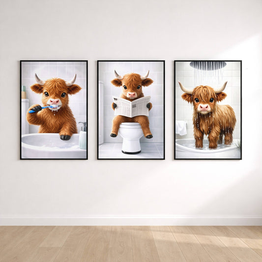 Set of 3 Whimsical Highland Cow Prints