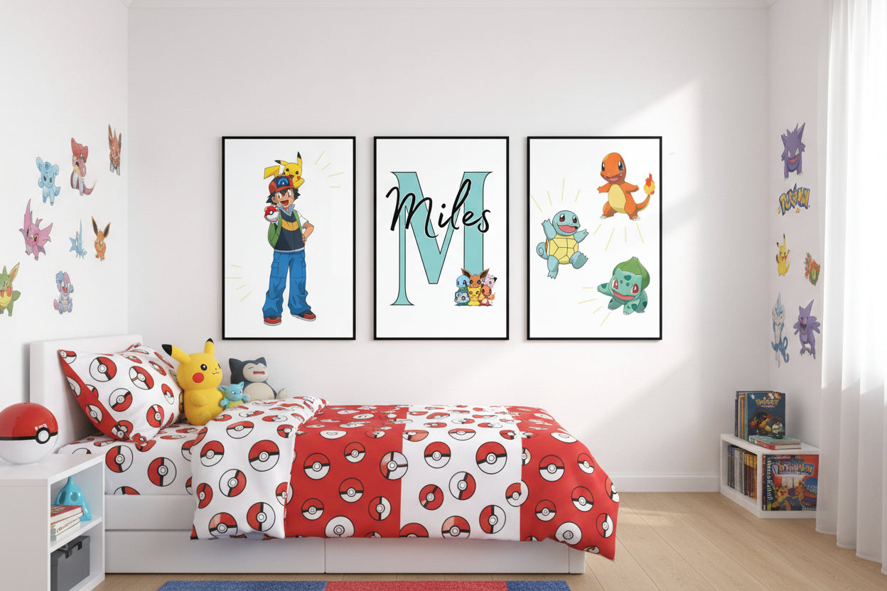 Set of 3 Personalised Pokemon Bedroom Prints