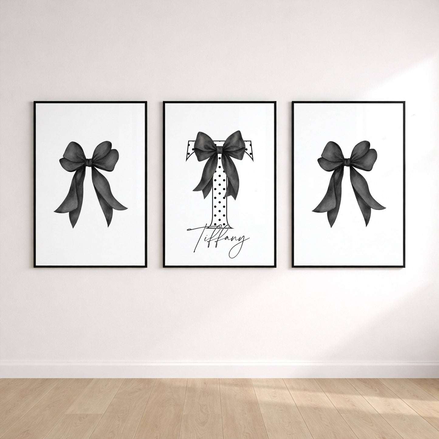 Set of 3 Black Bow Coquette Personalised Prints