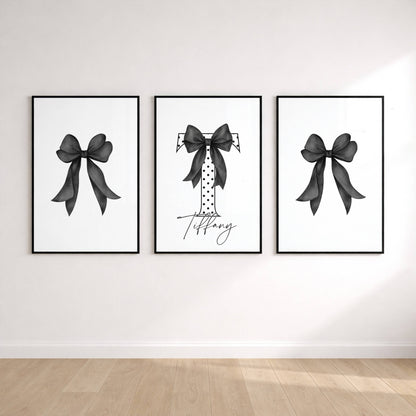 Set of 3 Black Bow Coquette Personalised Prints