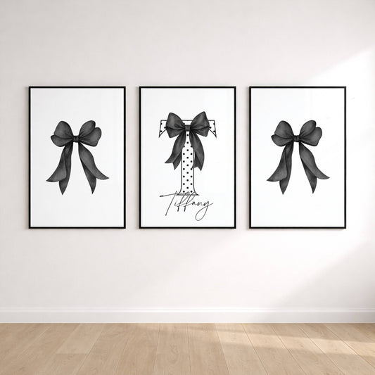 Set of 3 Black Bow Coquette Personalised Prints