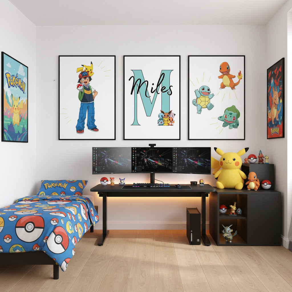 Set of 3 Personalised Pokemon Bedroom Prints