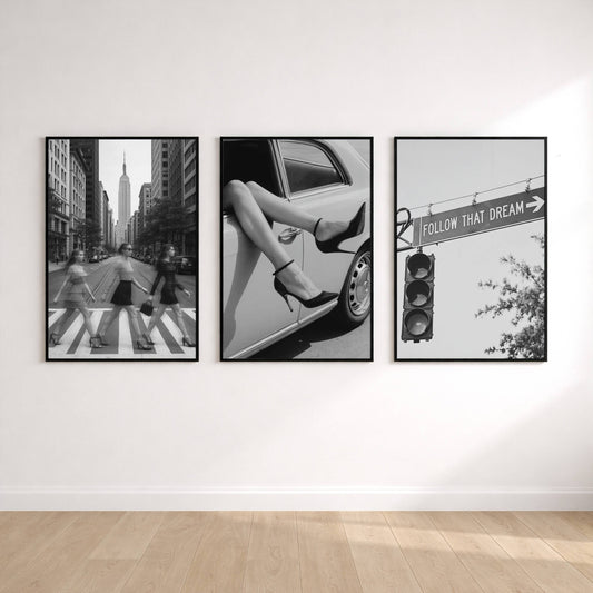 Set of 3 Monochrome Fashion Wall Art Prints | Luxury Black & White Gallery Wall Decor