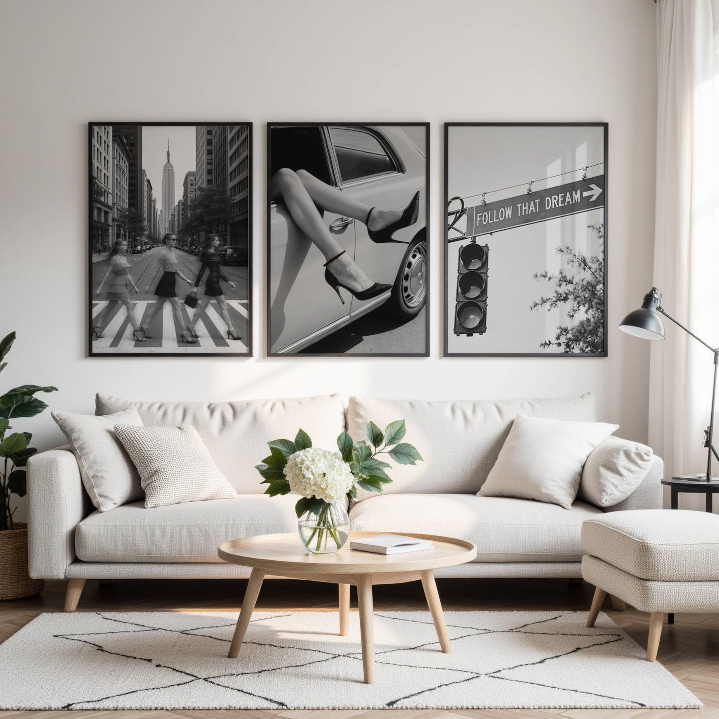 Elegant black and white wall art set from KG Print Boutique featuring timeless fashion-inspired prints and motivational decor.